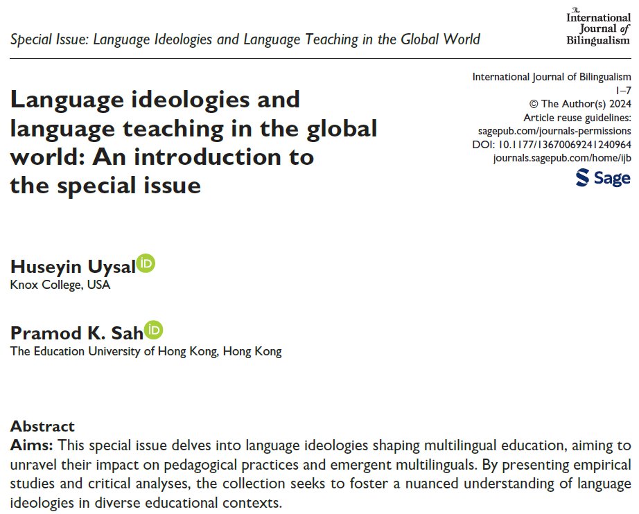Exciting news! 🥳🤩 Thrilled to announce that our special issue on language ideologies has been published. Thank you to all the contributors and collaborators who made this possible. 🙏🏼 doi.org/10.1177/136700…