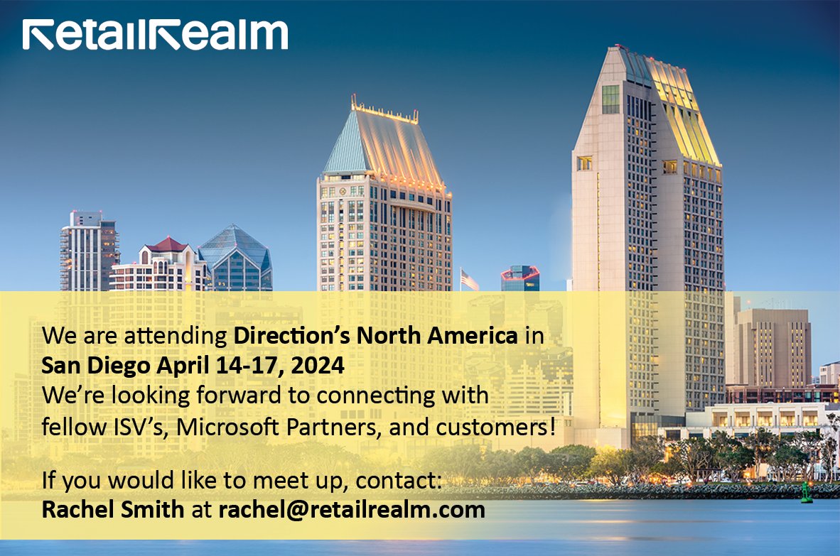 Retail Realm (@rrdistiusa) on Twitter photo We are attending Direction’s North America in San Diego April 14-17,
We’re looking forward to connecting with fellow ISV’s, Microsoft Partners, and customers!
Would like to meet up, contact: Rachel Smith at rachel@retailrealm.com
#DirectionNA #Dynamics365 #D365BC #Microsoft We are attending Direction’s North America in San Diego April 14-17,
We’re looking forward to connecting with fellow ISV’s, Microsoft Partners, and customers!
Would like to meet up, contact: Rachel Smith at rachel@retailrealm.com
#DirectionNA #Dynamics365 #D365BC #Microsoft