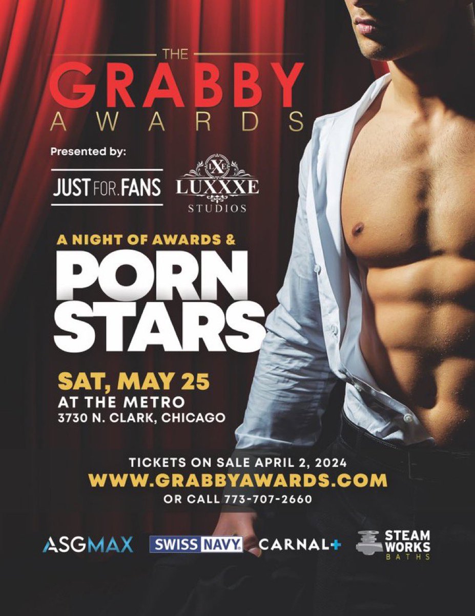 Join us as we celebrate 25 years of The Grabby Awards @Grabbys. Presented by @JustForFansSite and @LuxxxeStudiosPR . Hosted by @DJChiChiLaRue @honeywestchi @DillonDiaz11 @DrakeVonXXX and @MiloMilesxxx .. See you there May 25th. TICKETS ON SALE NOW!!!