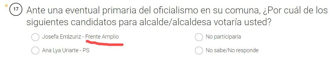 ¿Por qué @ActivaResearch envía a vecinos de Providencia una encuesta con información falsa? Josefa Errazuriz es precandidata independiente apoyada por el PPD. El Frente Amplio será representado por la concejala @macafernandezd. Mínimo que envíen fe de erratas