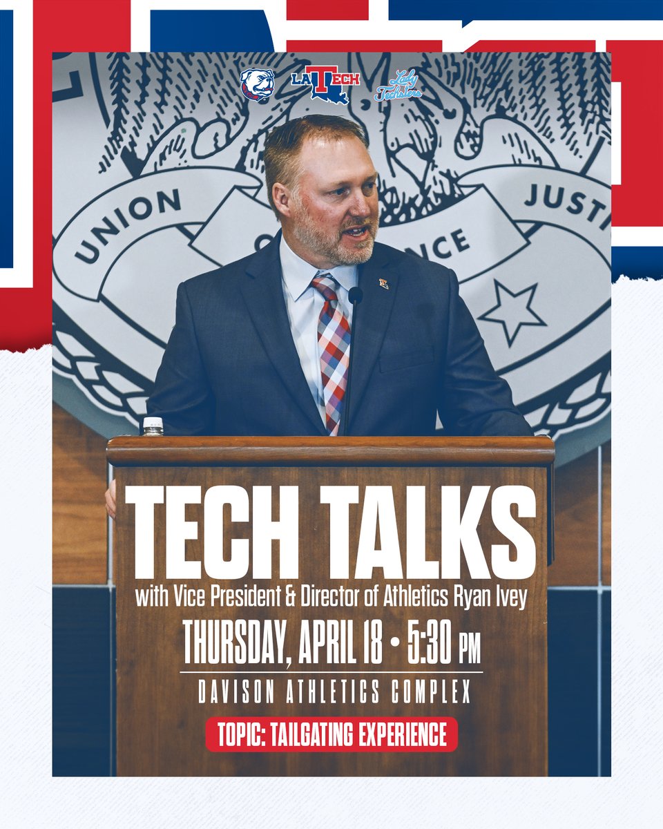 We want to hear from you! Join us for the new Tech Talks series with Ryan Ivey. Our first topic: LA Tech Football Tailgating experience 📰 read more ➡️ bit.ly/4aPaUjQ ✅ to RSVP ➡️ bit.ly/3PUVDWQ April 18 • 5:30 p.m. • DAC • See you there!