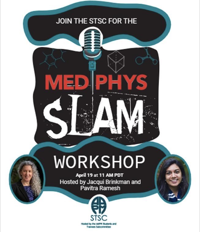 Being able to give an effective elevator pitch to a layperson is a key skill for your career. Join us 4/19 at 11am PDT for the MedPhys Slam workshop presented by Jacqui Brinkman, elevator pitch coach for UBC, and the STSC’s Pavitra Ramesh. Register here: forms.gle/Tq2Um7x8qP93Dq…