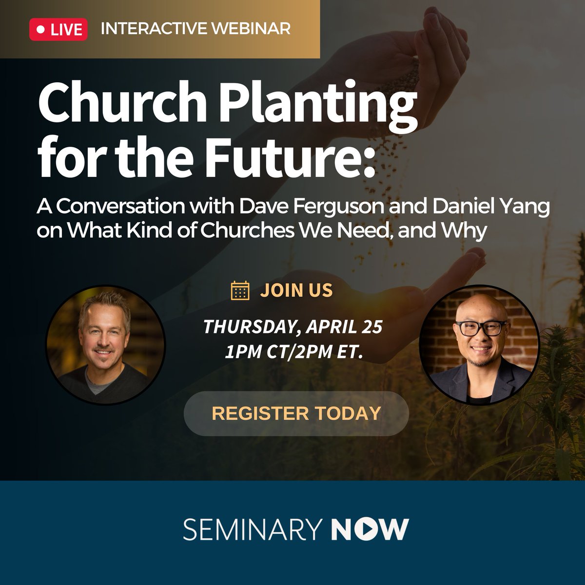 Ready for the future of the church? Join ministry leaders Dave Ferguson & @koobxwm, in a free discussion on what kind of churches we need! April 25, 1 PM CT. Register today: seminarynow.com/pages/church-p… #churchplanting #ministry #innovation