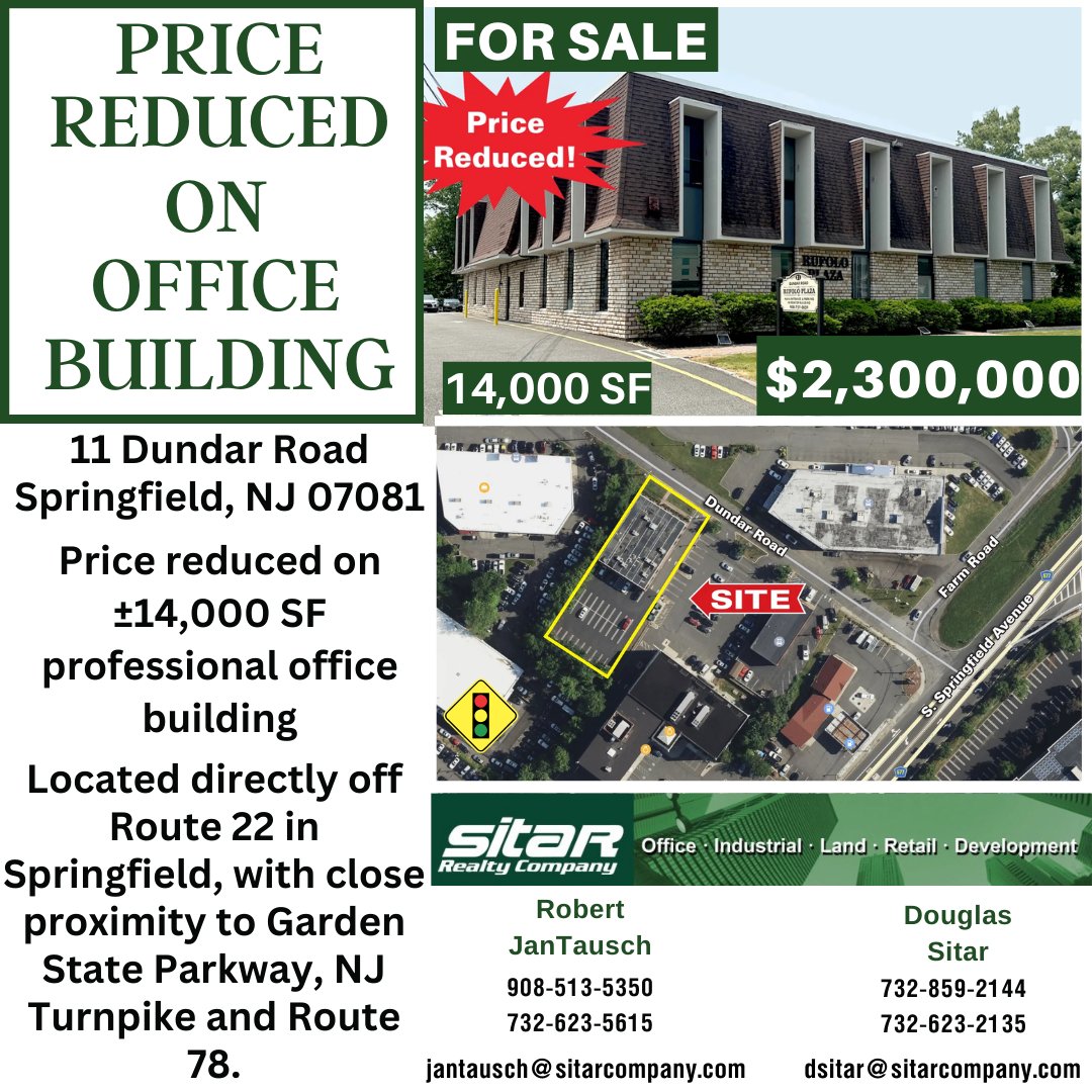 Price Reduced On Office Building $2,300,000
11 Dundar Road Springfield, NJ 07081
#SitarRealtyCompany #CRE #PriceReduced