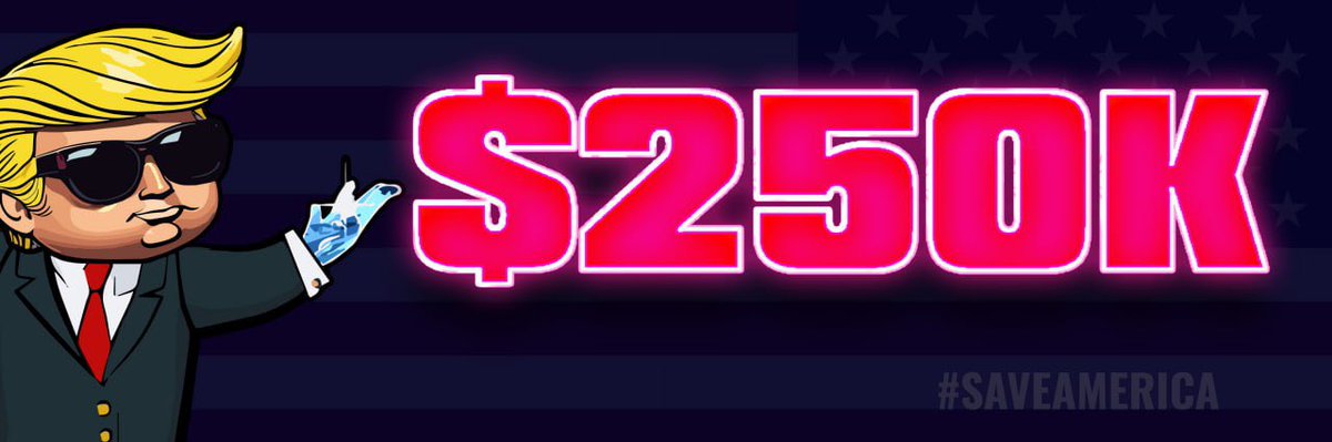 We have crossed the quarter million dollar DONATION milestone! More than $250k USD worth of ETH has been donated directly to Donald Trump via the 2% auto tax donation through $DJT LET’S #SAVEAMERICA 🇺🇸🇺🇸🇺🇸