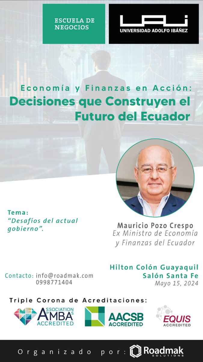 MauricioPozoEC's tweet image. El 15 de mayo, prepárate para sumergirte en el futuro económico del Ecuador con los expertos más destacados. Desde el Ministro de Economía y Finanzas hasta reconocidos analistas internacionales.
¡Reserva tu lugar ahora en el link bit.ly/3avIs7L!