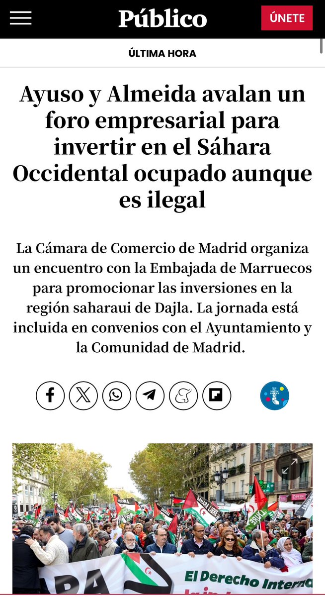 teshsidi's tweet photo. Hace apenas dos semanas desde que la  la Abogada General de la UE haya dicho que el Acuerdo de Pesca UE-Marruecos debe anularse ya que el Sáhara Occidental es un territorio ocupado ilegalmente y está pendiente de descolonizar. Cualquier inversión es ilegal y atenta contra los intereses de las empresas españolas.

Ayuso y Almeida han pasado de avalar un modelo de corrupción en https://t.co/S5KKYRKkzi a apoyar la ocupación por parte de una dictadura feudal. 

 https://t.co/pR6hSqRslP vía @publico_es