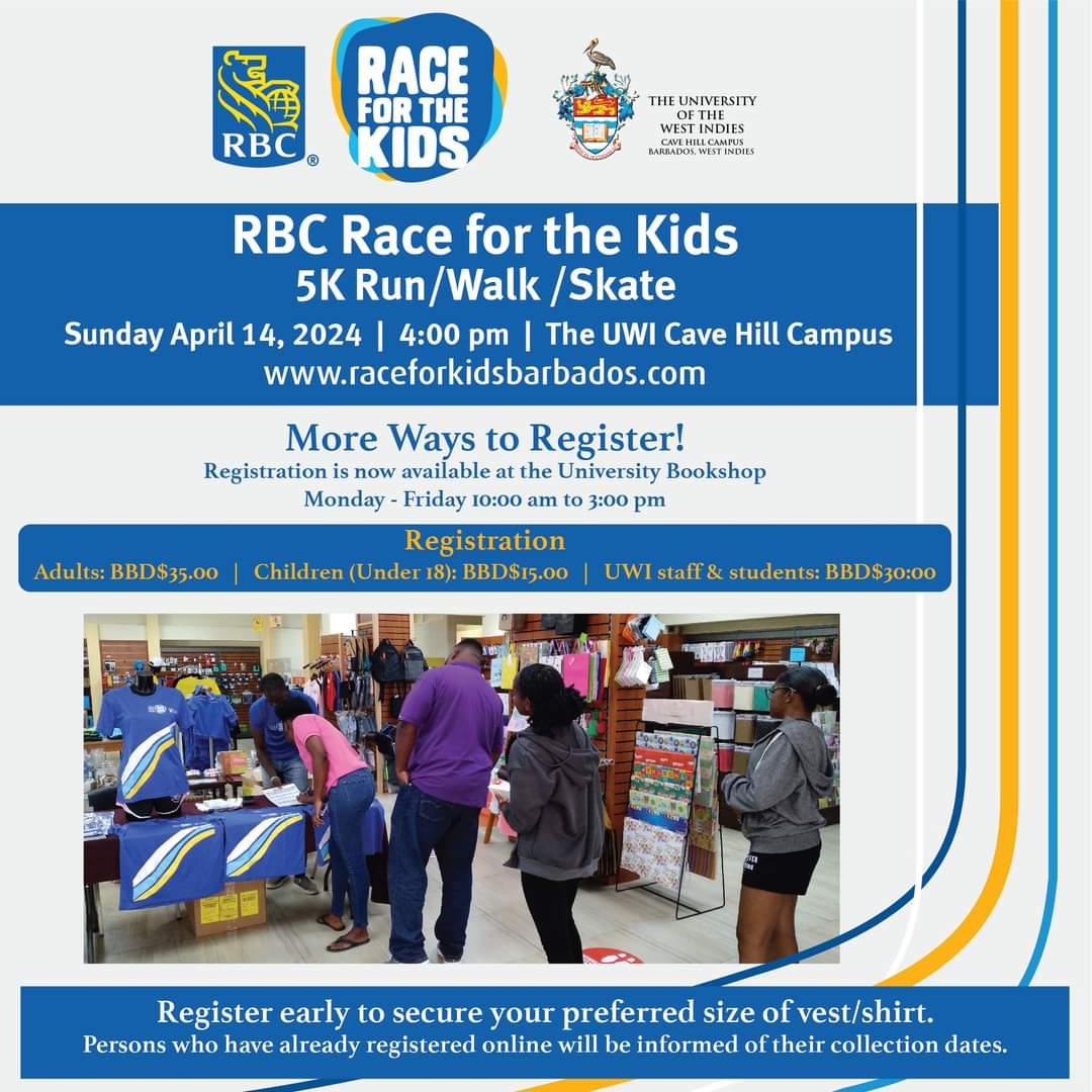 It’s almost time for the 2024 #RBCRacefortheKids! Some of our staff members walked the route in preparation for this year’s race, which takes place on Sunday, April 14, 2024. Start time is 4:00 pm at The UWI Cave Hill Campus. Register online at raceforkidsbarbados.com