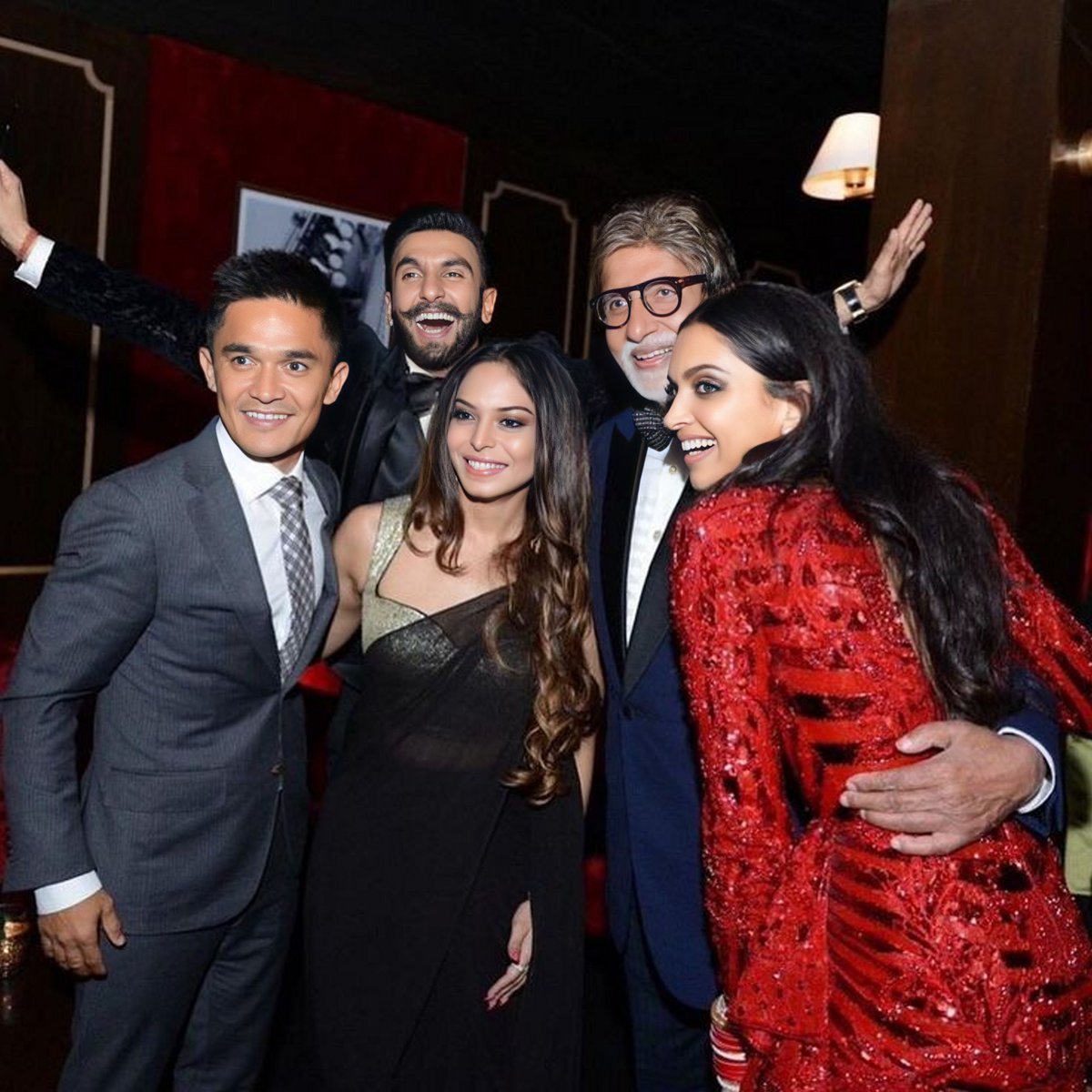 throwback: deepika & ranveer at their wedding reception with amitabh, sunil chettri and his wife sonam🌸