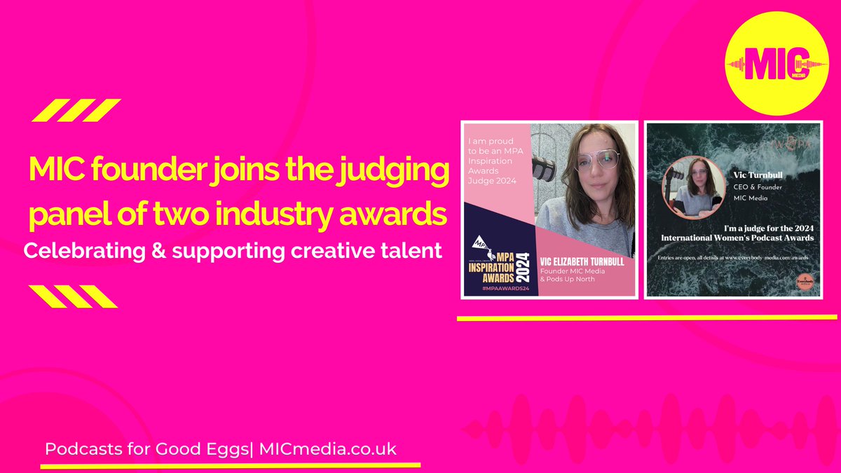 ⭐MIC Founder Selected to Judge Top Industry Awards⭐

Our Vic joins industry insiders and experts as she's welcomed onto the judging panels for some of this year’s industry awards @IWPodcastAwards & The @MPAweareyou Inspiration Awards

Read more⬇️