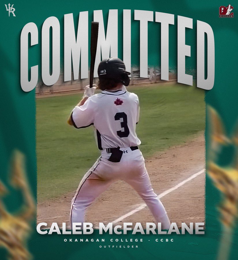 Caleb McFarlane, Senior Tritons 2024 Outfielder, has committed to Okanagan College, located in Kelowna, BC! The Okanagan College Coyotes compete in the CCBC, which includes college teams throughout BC and AB. Congratulations and very well deserved, Caleb!