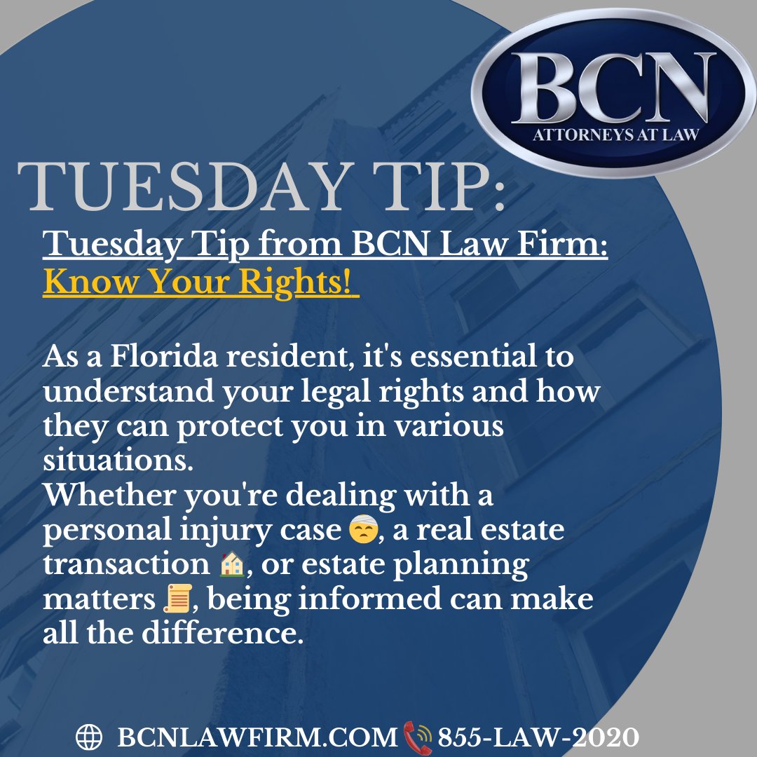 Need an attorney to represent you? Look no further! BCN Law Firm takes pride in being there for our clients when they need us most. Whether you're facing a business dispute or seeking family law assistance, our team is here to fight for your rights. #tuesdayvibe #Florida #law