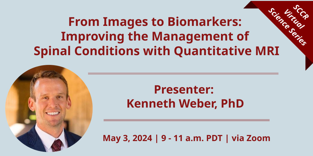 Register now for #SCCR's next Virtual Science Series with @DrKenWeber (@stanfordanes) on May 3! This presentation will discuss #SpinalConditions, their societal impact, relevant spinal anatomy & pathology, plus their clinical management. stanford.io/4cf7NDg