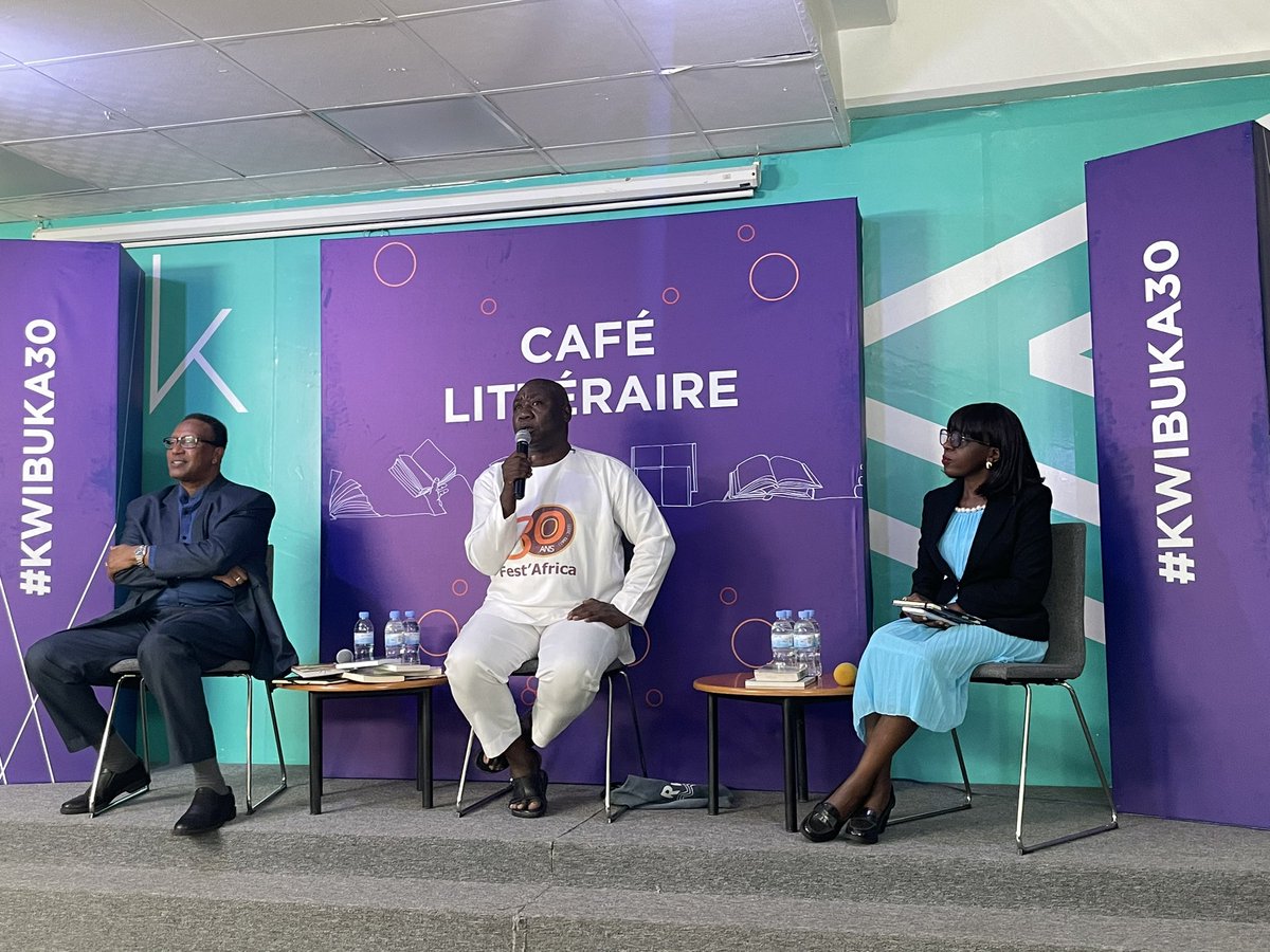 Happening now: Café littéraire with very interesting authors Jean-Marie Rurangwa from #Rwanda and Nocky Djedanoum from #Chad #Tchad @KigaliLibrary #Kwibuka30 #GenocideAgainstTheTutsi @KwibukaRwanda