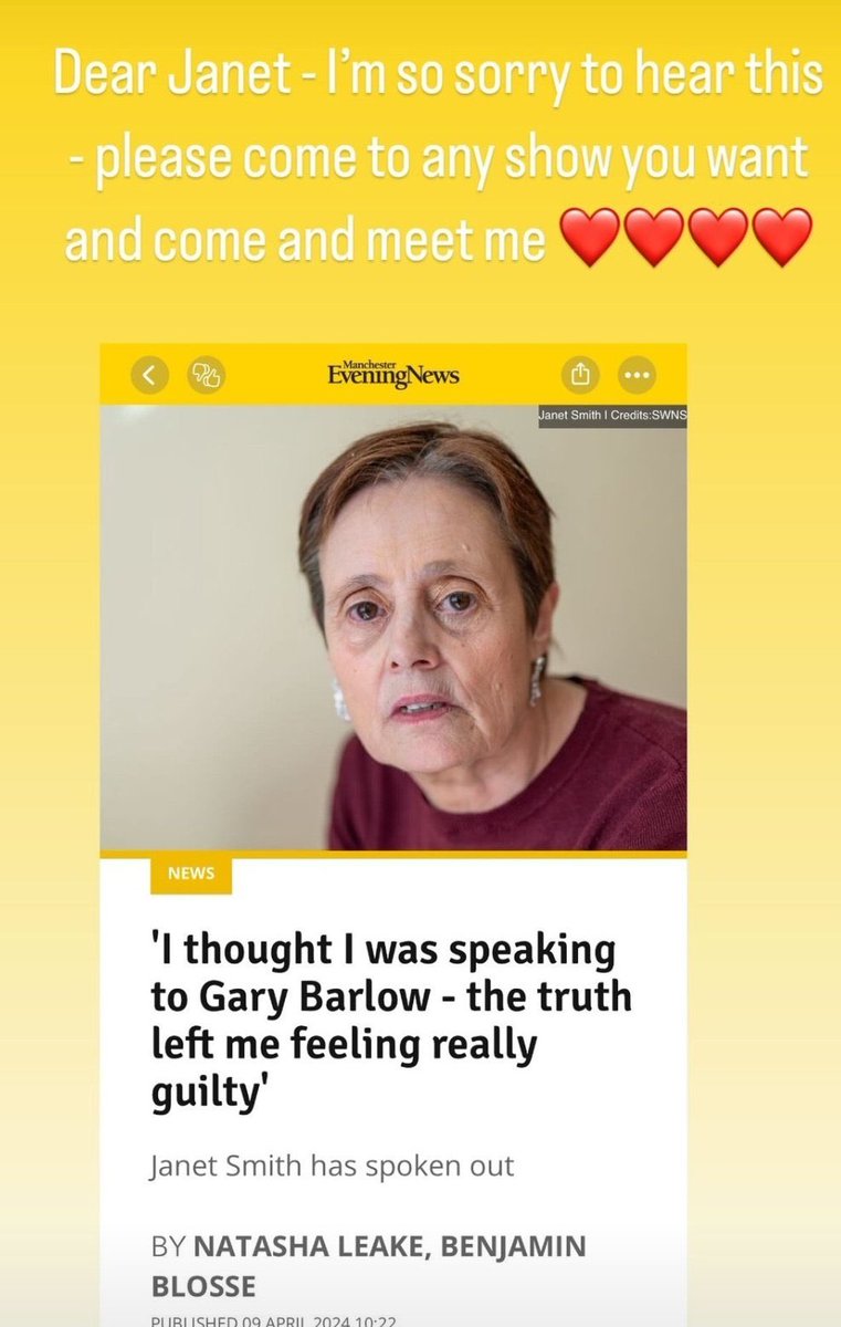 <a href="/MENnewsdesk/">Manchester News MEN</a> find Janet Smith so she can meet <a href="/GaryBarlow/">Gary Barlow</a> ♥️