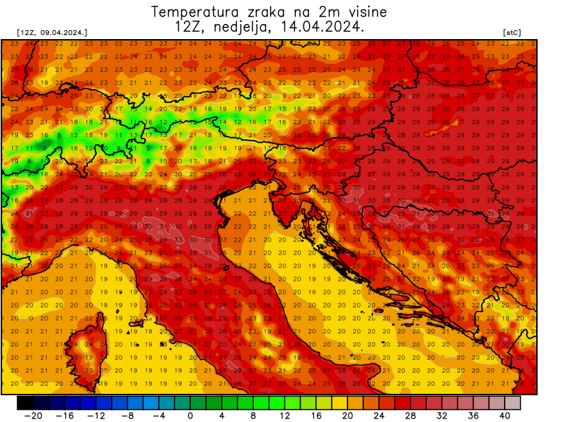 Brutalne temperature vide modeli u nedjelju, nevjerojatno za travanj, ali regija bi mogla i do 33 °C. 🫤 Klima nam se ubrzano mijenja...sad je već to svima opipljivo. istramet.hr/wrf/regija/reg…