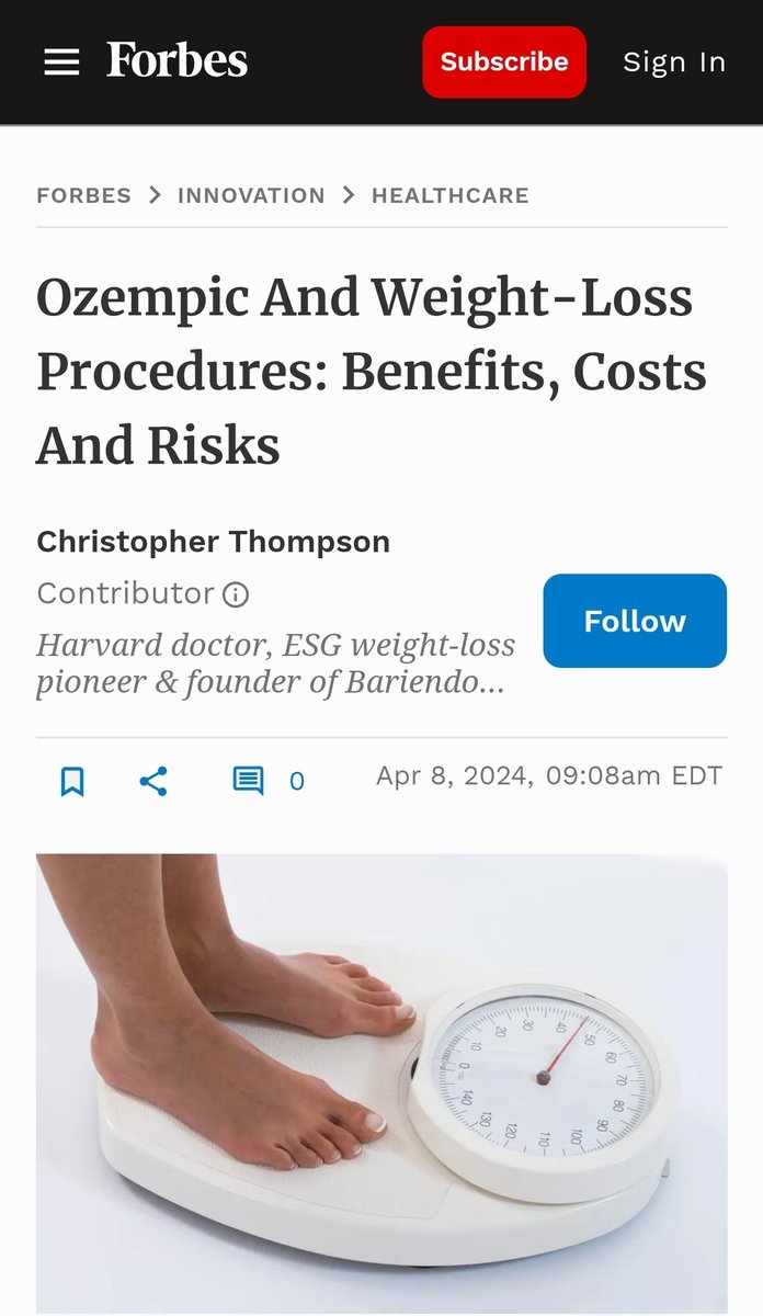 Check out my new @Forbes article highlighting the differences between available #weightloss strategies, including GLP-1 RA, Endoscopy, and Surgery. Safety, efficacy, and financial implications must all be considered. #obesity #ozempic #bariatricsurgery forbes.com/sites/christop…
