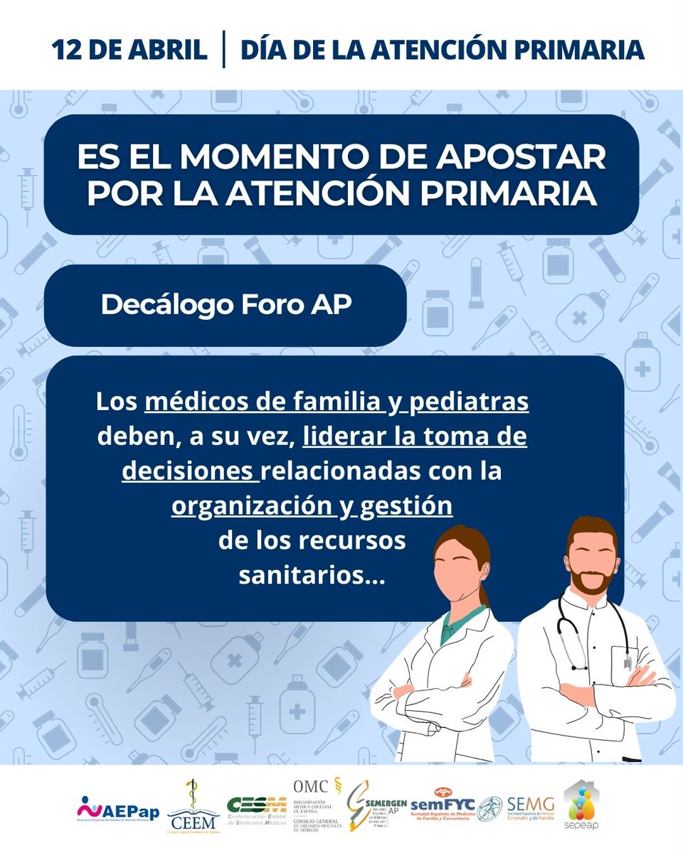 Es el momento de apostar por la #AtenciónPrimaria 🗓️ 12 de abril #DíaAtenciónPrimaria. Foro de #AP #ApostarPorAtencionPrimaria #ApostarPorAP #MomentoAP @ceem_medicina @cesm_sindicatos @SEMERGENap @semfyc @SEMG_ES @sepeap