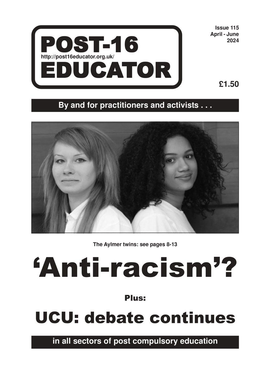 Post16Educator's tweet photo. Now at the printers #Post16Educator 115
#Antiracism, post-war ed. unstuck, century of #Labour, #UCU discussion cntd., real Trade Union ed., EP Thompson & independent working class ed., ESOL: #asylum, #Rwanda or #Sanctuary
Subs., Where We Stand, archive: https://t.co/QGluNGj3GU https://t.co/lozsLyZhsw