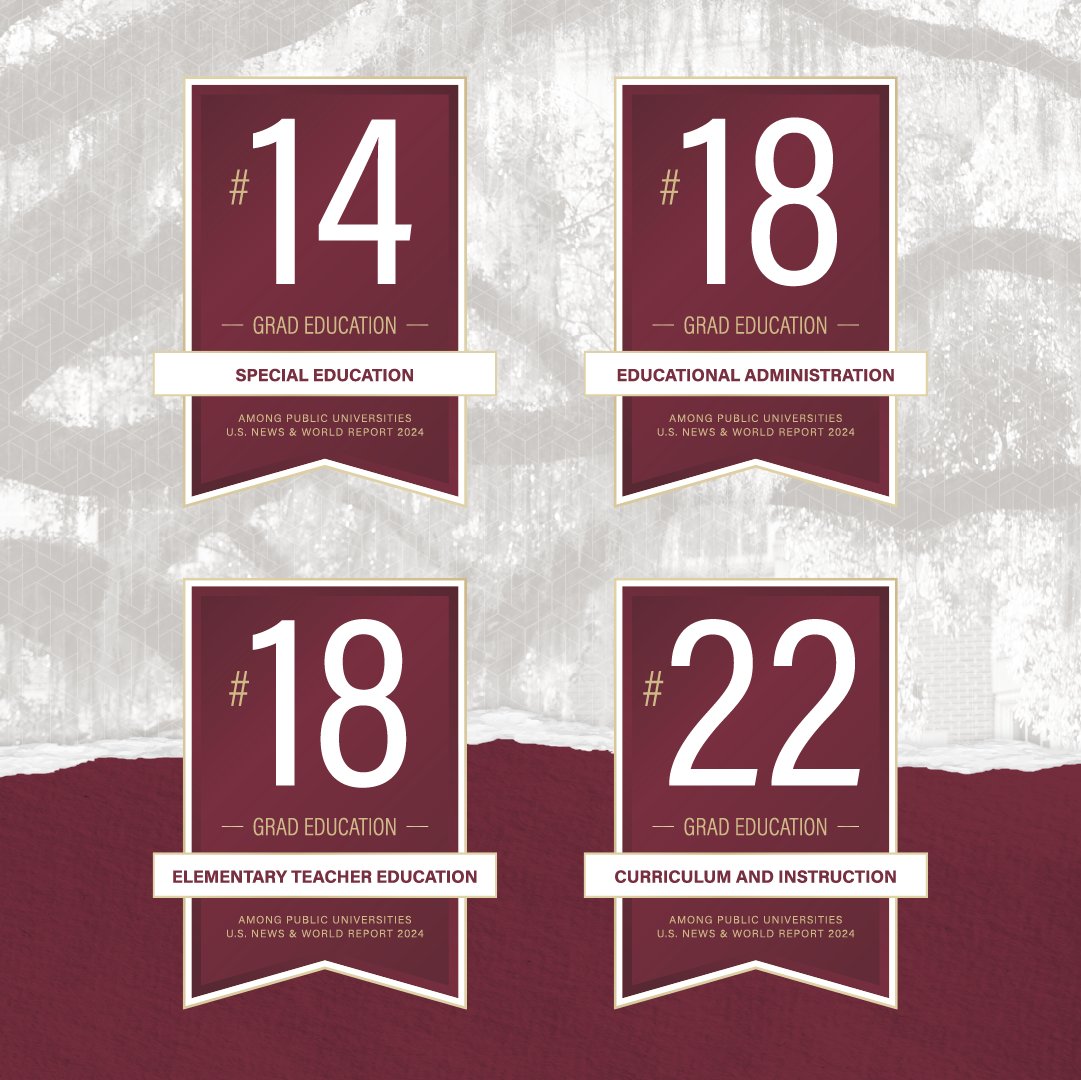 FSU Anne's College (@fsuannescollege) on Twitter photo 🤩 The 2024 U.S. News & World Report Best Graduate School Rankings placed the FSU College of Education, Health, and Human Sciences as No. 6 among public colleges of education and No. 14 overall! 
#success #education 🤩 The 2024 U.S. News & World Report Best Graduate School Rankings placed the FSU College of Education, Health, and Human Sciences as No. 6 among public colleges of education and No. 14 overall! 
#success #education
