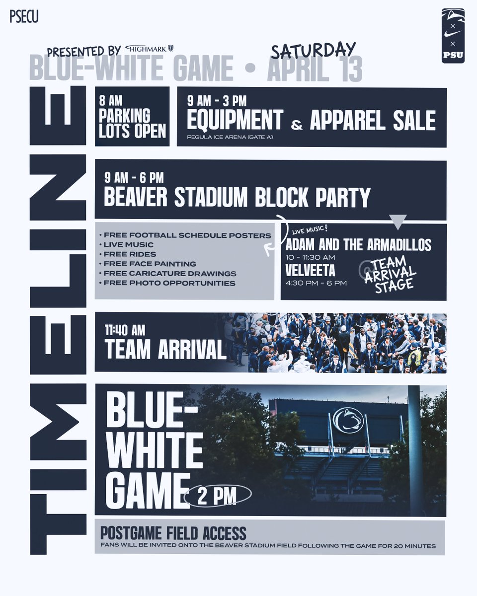 Check out the full-day rundown for Saturday's Blue-White Game in Happy Valley 🔵⚪️ Blue-White Central → bit.ly/2024-BlueWhite…