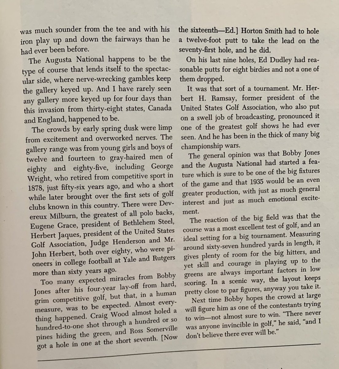 Grantland Rice reports on the first Masters. Enjoy!