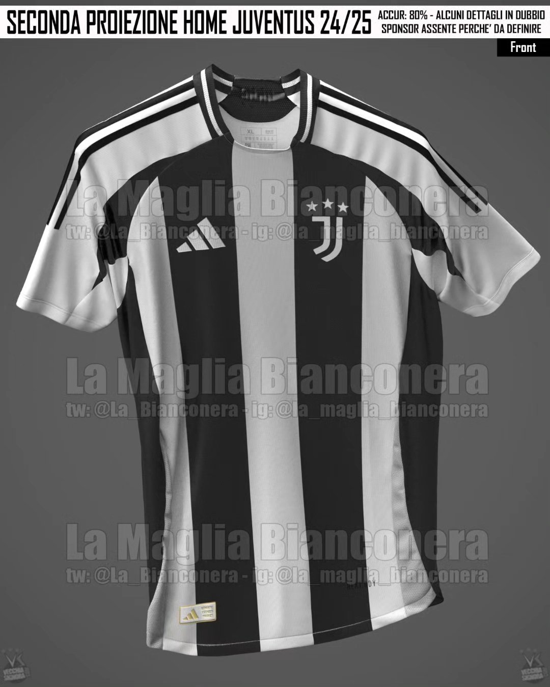 La Maglia Bianconera on X Anteprima 2 proiezione maglia Home Juve 24 25 fronte e intero con retro. Rispetto alla precedente anticipazione modificata la parte inferiore delle maniche e i toni degli