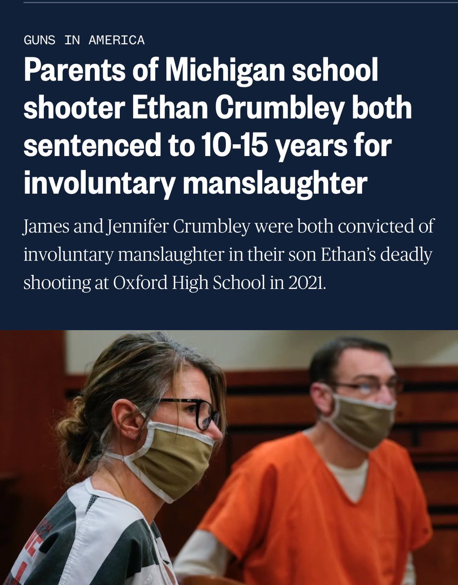 James & Jennifer Crumbley are the 1st parents of a school shooter to be convicted of involuntary manslaughter. This decision is consistent w/ the argument that the parents are to blame when a school shooting happens. Is this justice? Will this prevent future shootings?