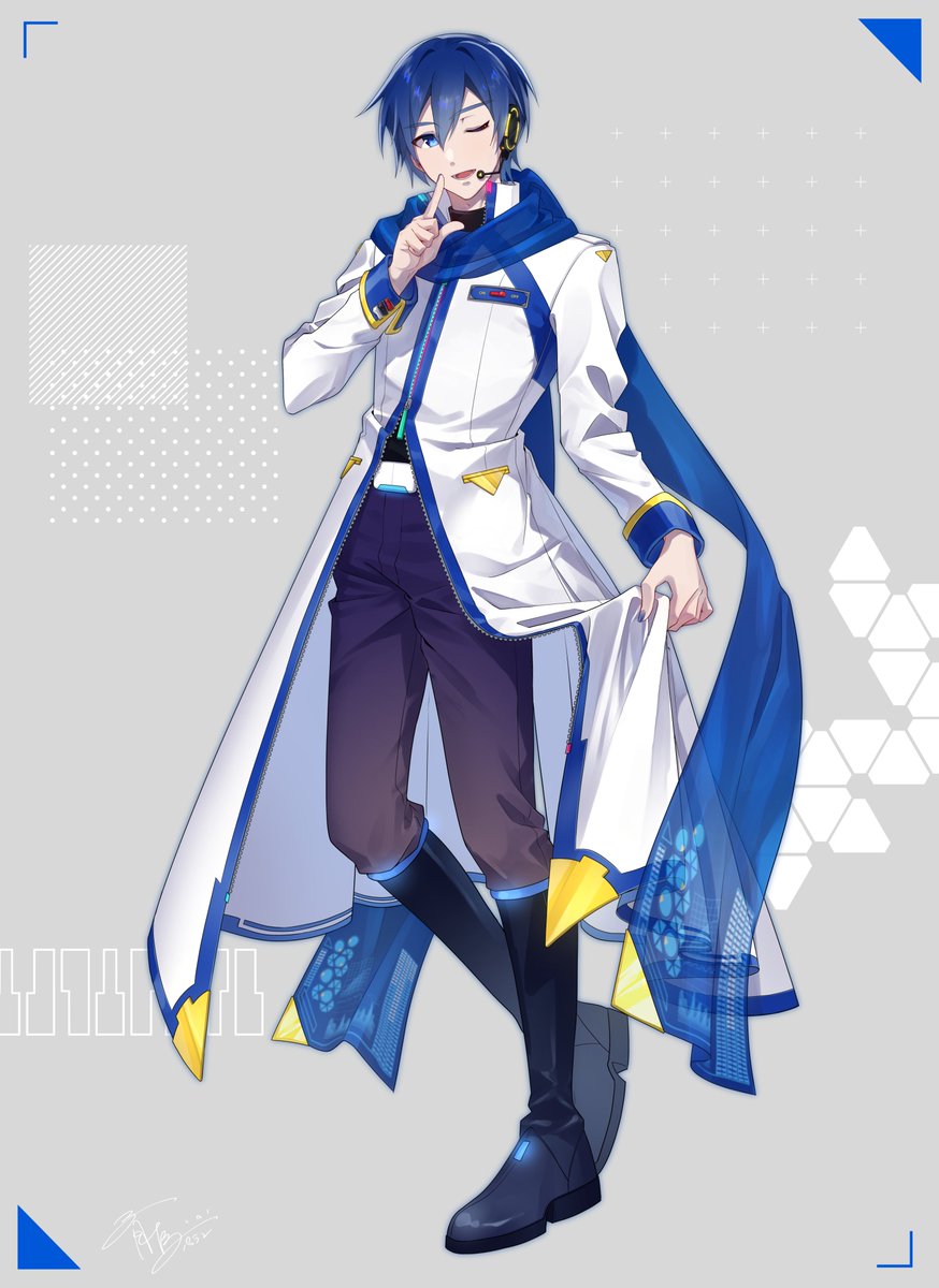 kaito (vocaloid) solo looking at viewer smile open mouth short hair blue eyes long sleeves  illustration images