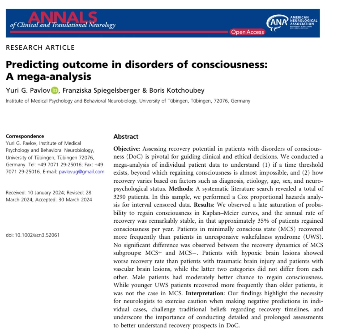 Predicting outcome in disorders of consciousness: A mega-analysis doi.org/10.1002/acn3.5…