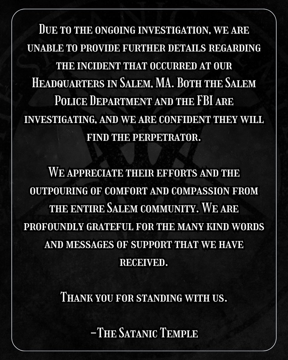 Thank you for standing with us. -The Satanic Temple