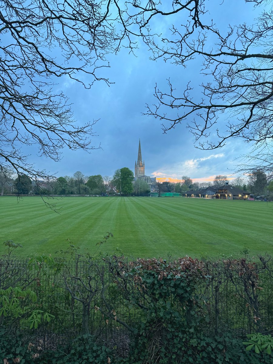 The immaculately manicured playing fields of Norwich Cathedral last night. #Norwich #NorwichCathedral