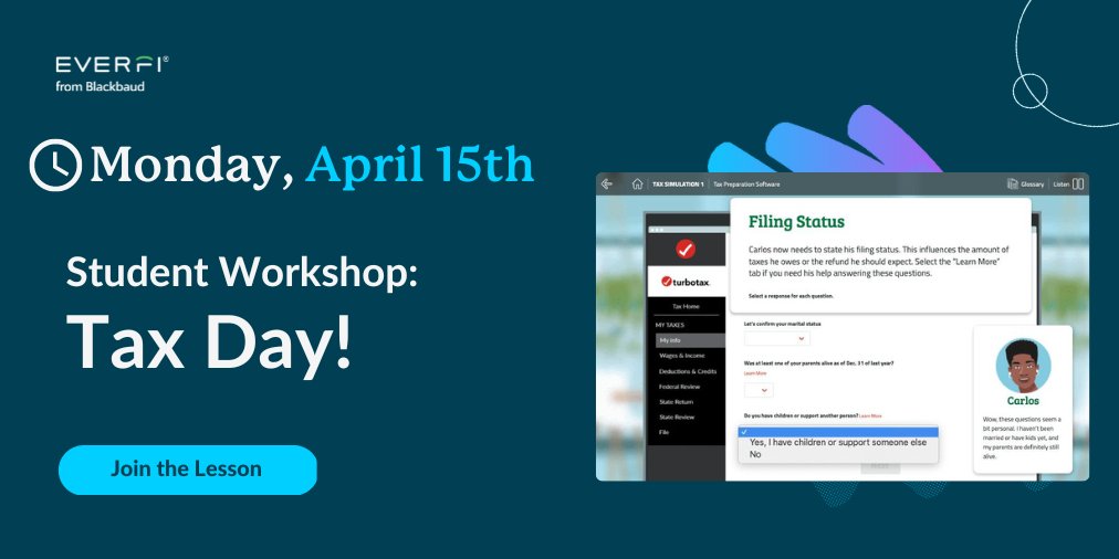 💰Tax Day Workshop 💰 ✅ Virtual Lesson 💻 Grades 9-12 📂Understanding taxes + how to file Free registration: bit.ly/4aNSvUu