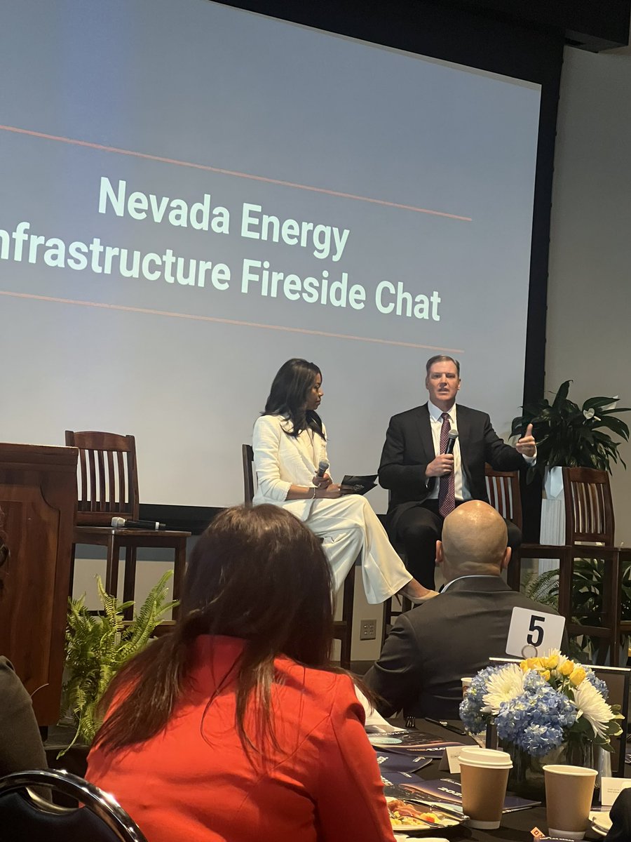 sddoebler's tweet photo. Thanks @LVGEA for an interesting #energyinfrastructure discussion with  @mayorsfundlv partners Sandra Douglass Morgan @Raiders president and Doug Cannon @NVEnergy CEO at #stateofecondev. And big announcement that they anticipate  their energy rates will decrease by 15%! #winning https://t.co/H9V8QLNLJb