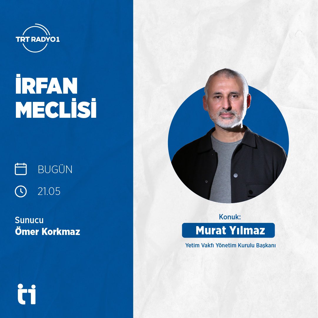 📻Başkanımız Murat Yılmaz, bu akşam 21.05’te TRT Radyo1 kanalında Ömer Korkmaz’ın sunduğu İrfan Meclisi programına konuk oluyor. Sizleri de bekleriz. 💐