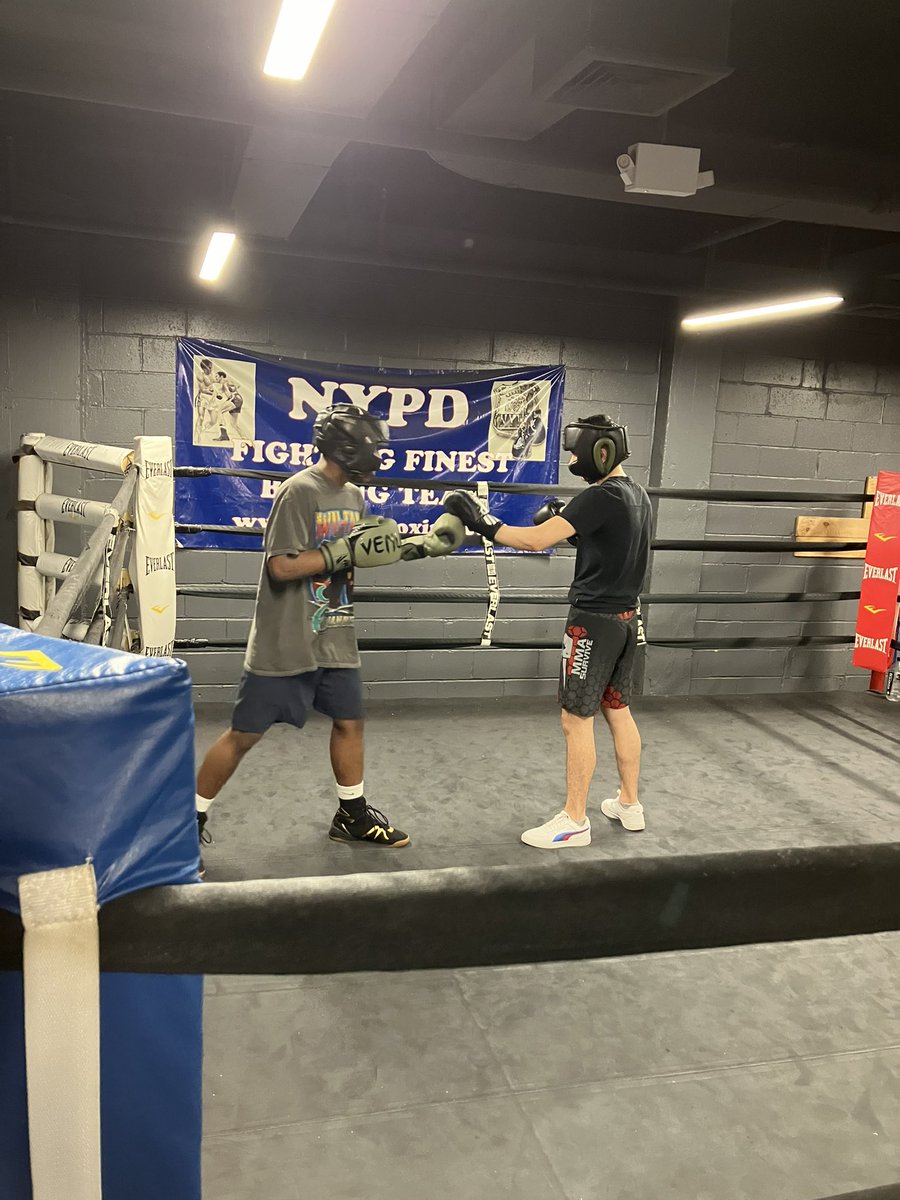 Your Youth Coordination Officers building strength and discipline with the youth at the NYPD Cops and kids boxing gym.