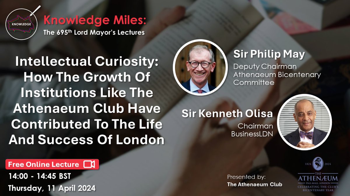 Later this week on Knowledge Miles, Sir Kenneth Olisa and Sir Philip May, will be discussing the importance of the Athenaeum, and institutions like it, in making London the innovative and vibrant capital that it is today. #connecttoprosper

Register here: register.gotowebinar.com/register/35469…