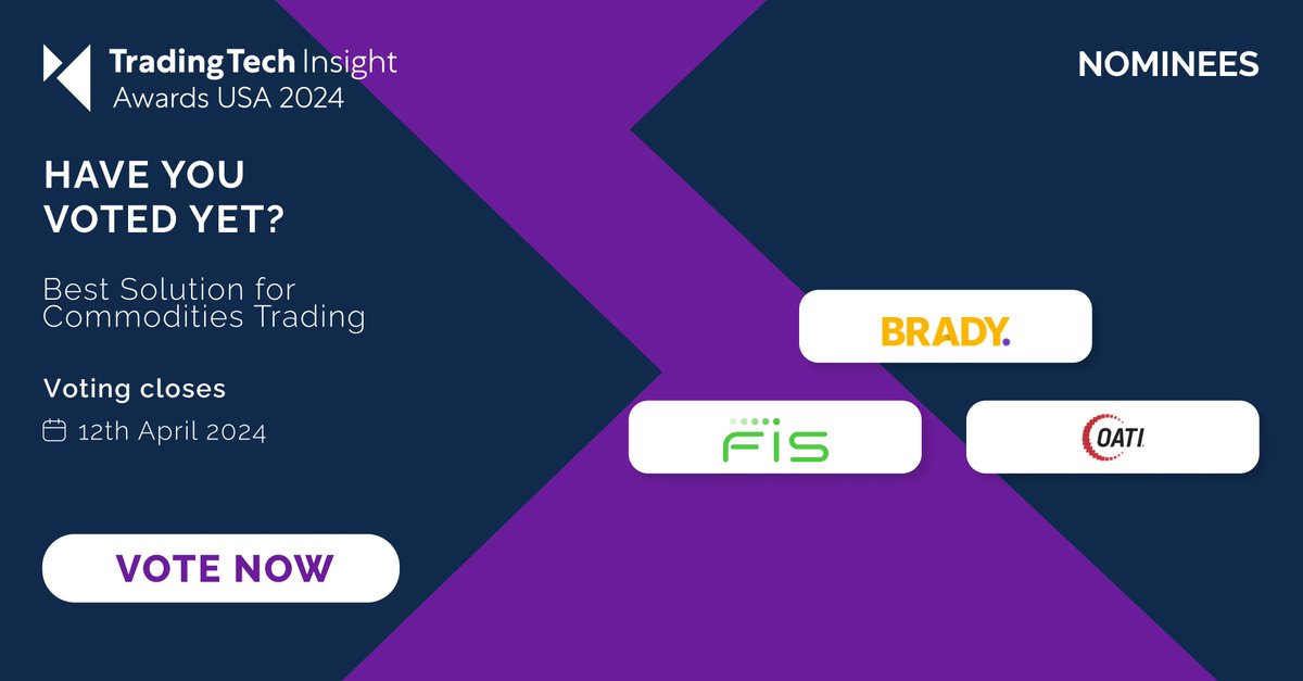 Which of these companies has the Best Solution for Commodities Trading? Help us decide the winner of the 2024 TradingTech Insight Awards USA! Vote here: a-teaminsight.com/awards/trading… #TTIawards #tradingtech #commoditiestrading