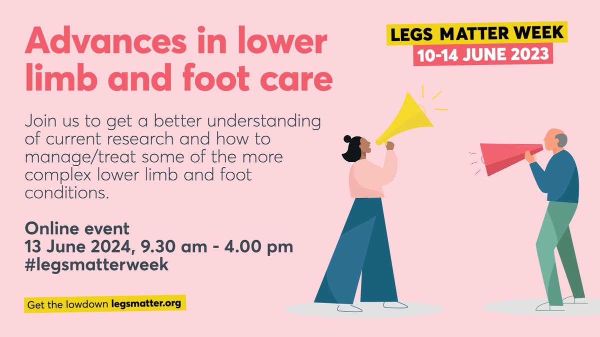 JOIN US for @SoTV_UK 'Advances in lower limb and foot care' online event. Take a look 👀 and find out more 13 June 2024, 9.30 am - 4.00 pm societyoftissueviability.org/whats-on/advan… #legsmatterweek #legulcers #lymphoedema #diabeticfootulcer