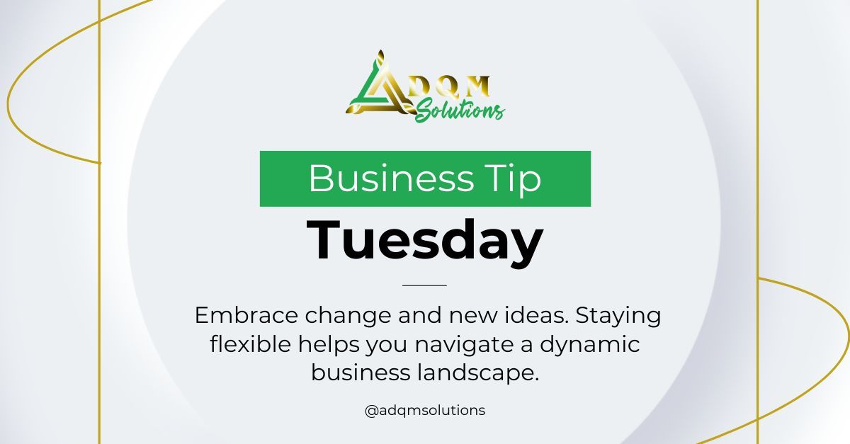 Embrace Evolution: Welcome Change and Novel Concepts. Nurturing flexibility empowers you to navigate the ever-shifting business terrain.

#TuesdayTip #EmbraceChange #InnovativeIdeas #FlexibilityMatters #AdaptToThrive #BusinessNavigation