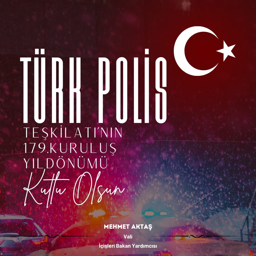 Türk Polis Teşkilatı 1️⃣7️⃣9️⃣ Yaşında 🇹🇷 Ülkemizde güven ve istikrar ortamının sağlanmasında, huzur ve refahın korunmasında en büyük vazifeyi üstlenen kurumlarımızın başında gelen Emniyet Teşkilatımızın 179. Kuruluş yıl dönümünü kutlamanın gurur ve mutluluğunu yaşıyoruz.