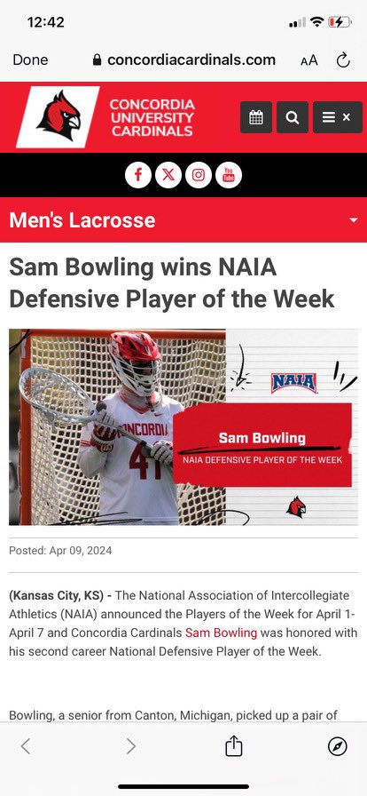 Not only WHAC defensive player of the week, but NAIA defensive player of the week.  #goaliesrule