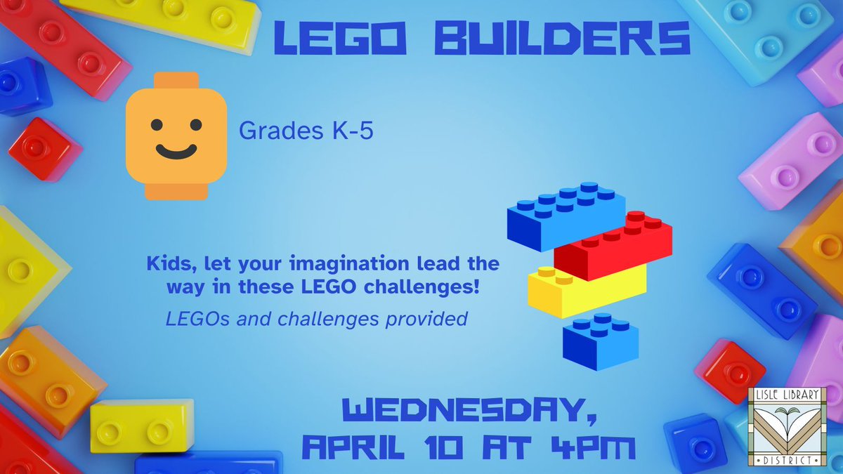 lislelibrary's tweet image. Builders, join us for a #LEGO challenge! Bring your imagination and we’ll supply the LEGOs and challenges. Register at buff.ly/3U4ZnHF. #STEM #STEMKids #KidsActivities #Libraries