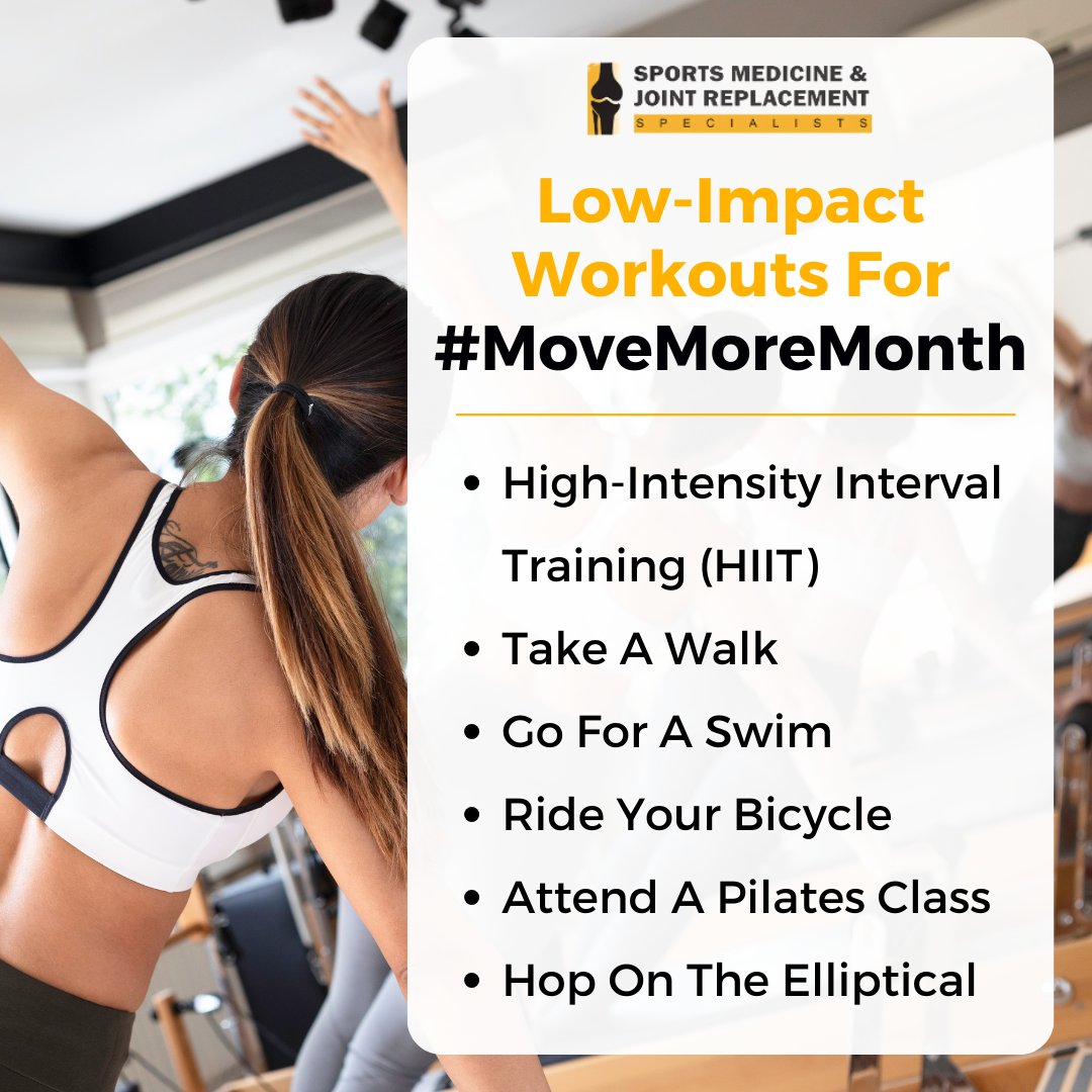 Add low-impact workouts to your daily grind to boost joint health & ease pain. Get ready to move more this #MoveMoreMonth 🏊‍♀️🚴