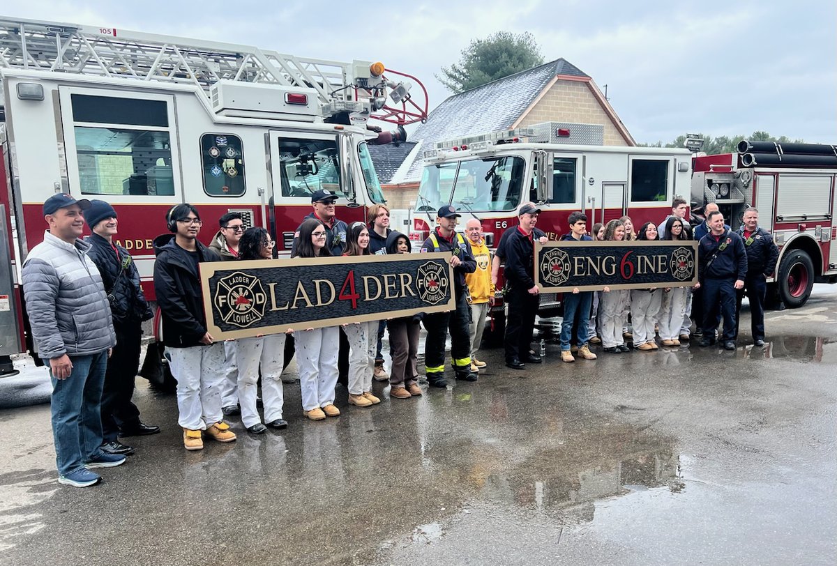 The fire station on West 6th Street received beautiful new signs courtesy of students at @GrLowellTech_HS. A huge THANK YOU to the talented students from the CAD, Carpentry, and Painting and Decorating departments for teaming up on this amazing gift.
