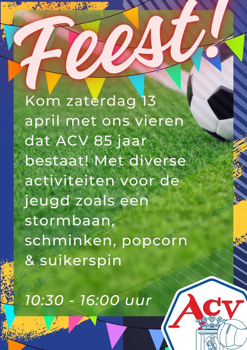 acvassen's tweet photo. ACV is deze week 85 jaar geworden. Komende zaterdag staan er daarom tal van activiteiten op het programma om dit te vieren. Ben jij er bij? Tot zaterdag! 🎉🎉

#mooisteclub https://t.co/tMpchuRXJk