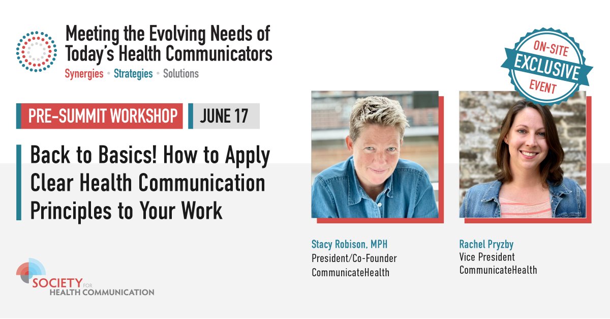 The 8th Annual National Summit for Health Communication will be held on June 17 and 18, 2024 in the Washington, D.C. metro area and online. Learn more about this workshop: ow.ly/c6Zu50Rbw3q #HealthCommunication #PlainLanguage #SHCSummit24