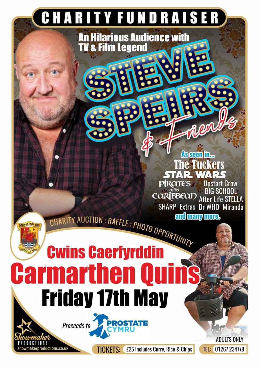 📣 A Night With Steve Speirs & Friends For Prostate Cymru! 🗓️17th May 📍Carmarthen Quins Club Sports and Social Bar 💵 £25 inc. Curry Rice & Chips To buy tickets contact Mike: 01267 234778 #savethemalesinwales 🏴󠁧󠁢󠁷󠁬󠁳󠁿