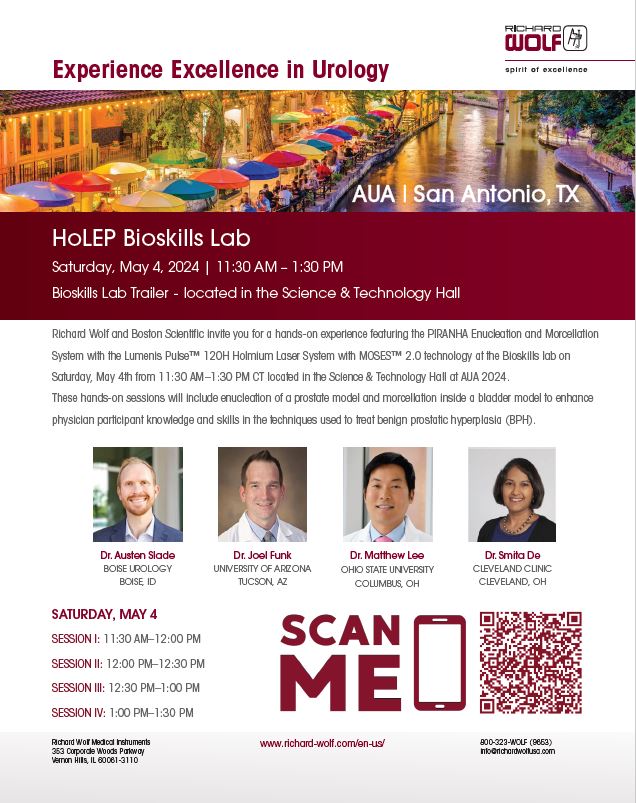 Join @richardwolfusa and @bsc_urology for a hands-on #HoLEP Bioskills at #AUA24. Learn enucleation and morcellation techniques from experienced faculty including @AustenSlade @jfunkmd @MSLee_MD @SmitaDeMD #BPH #PIRANHA #urology web.cvent.com/event/595e1d1c…