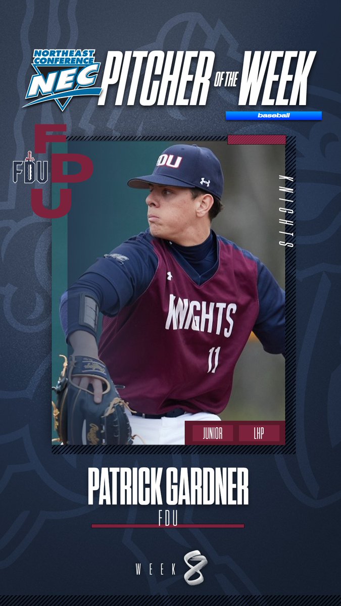 🏅#NECBaseball Pitcher of the Week🏅

🧢Patrick Gardner, <a href="/FDUKnights/">FDU Knights</a> 

✍️In FDU’s lone win at Delaware State, Gardner pitched a complete 9 innings without allowing 1 run. He struck out 11 batters and allowed only 2 hits in the shutout. He is now 3-1 on the mound this season.